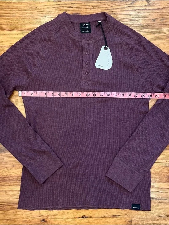 Prana Men’s Long-Sleeve Cotton Waffle Knit Maroon Plum Cotton Blend Henley M NWT - Picture 4 of 7